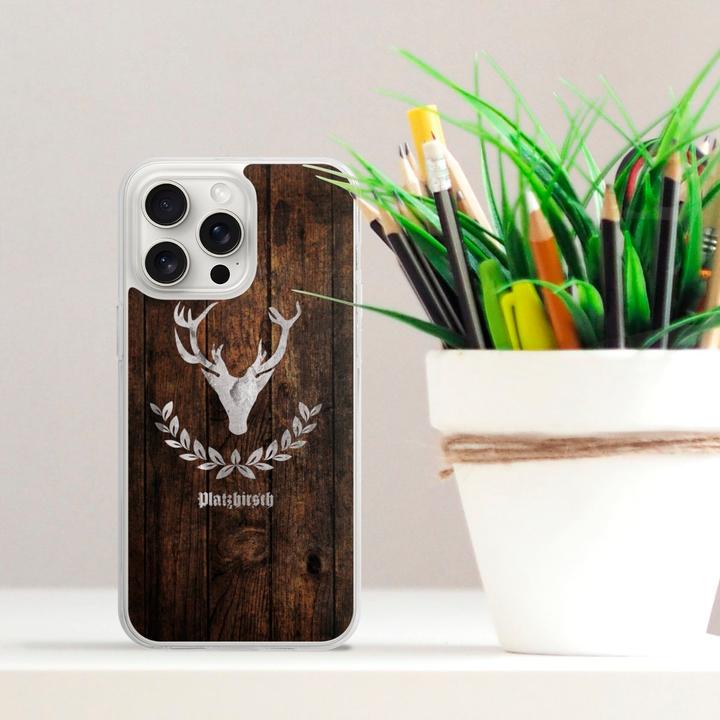 Produktbild DeinDesign Silikon Hülle für Apple iPhone 15 Pro Max Handyhülle Case Smartphone Schutzhülle Hirsch Holz (Apple iPhone 15 Pro Max)