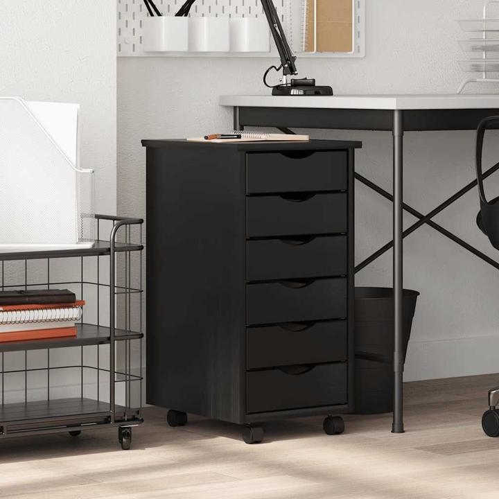 Produktbild VidaXL Rollschrank mit Schubladen MOSS Schwarz Massivholz Kiefer