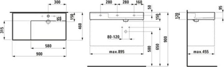 Produktbild Laufen Waschtisch KARTELL 900x460mm Abl. li o ÜL o Hahnloch weiss (460 mm, 900 mm)