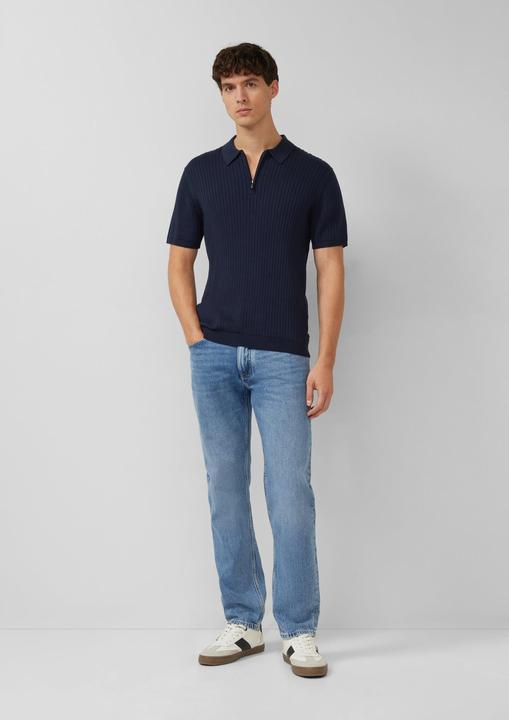 Produktbild s.Oliver Strickpullover Geripptes Strick-Polo aus Baumwolle mit Reissverschluss (M)