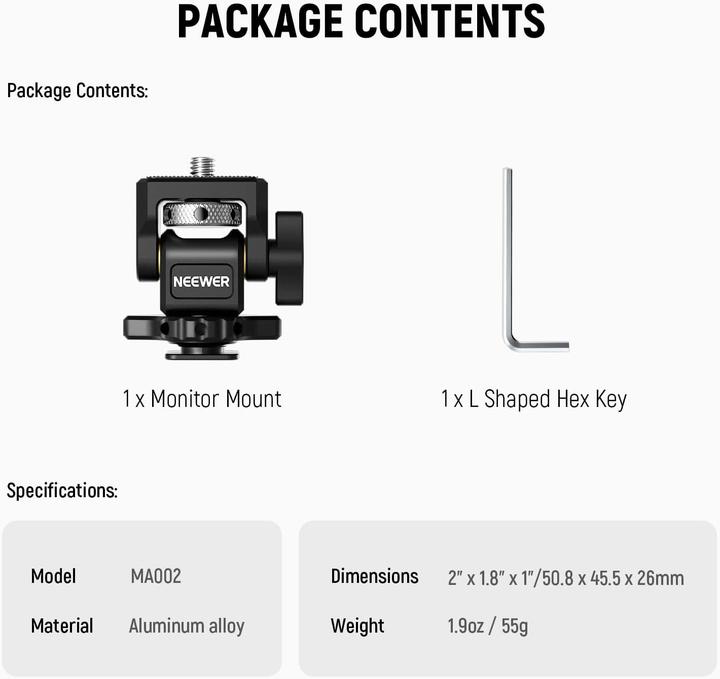 Immagine prodotto Neewer 360° Swivel & 180° Tilt Damping Adjustable Cold Shoe Monitor Mount (Accessori per monitor)