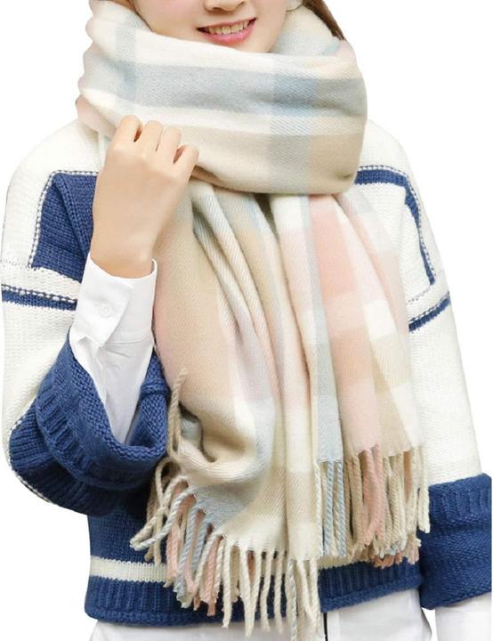 Produktbild Only-Bags.Store Kariertes Dreieckstuch Winter, Pashmina-Schal weicher Quasten-Wickelschal