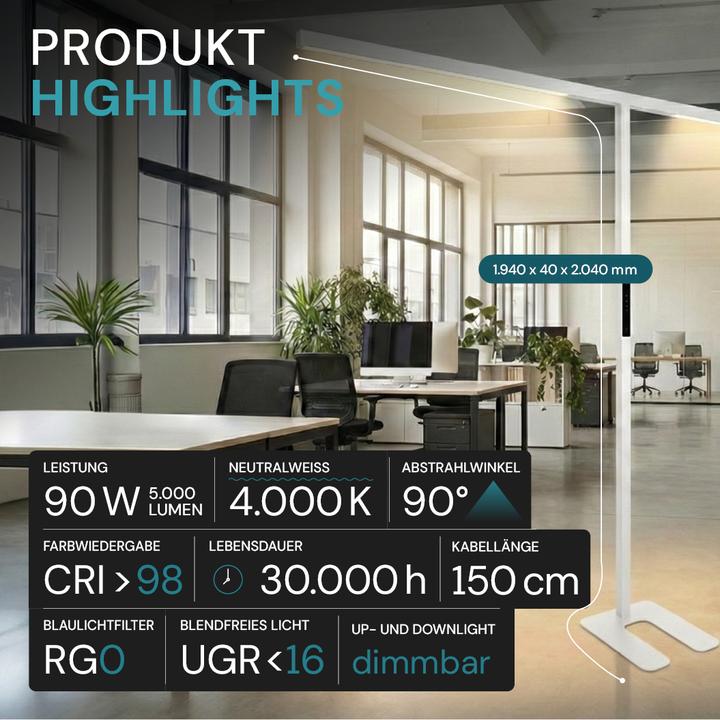 Actual product image Luxula LED office floor lamp - Slim Line, Duo (5000 lm)