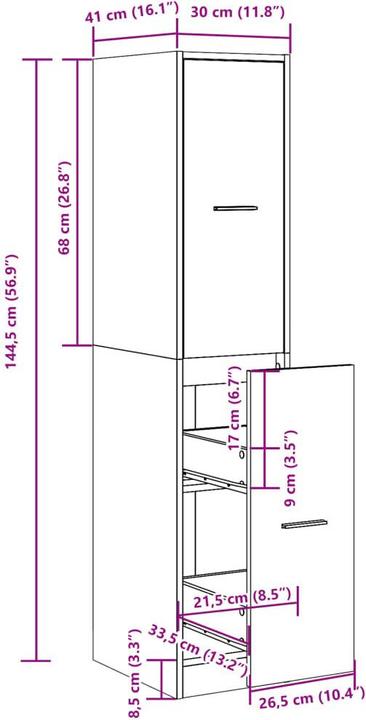Produktbild vidaXL Apothekerschrank (30 x 41 x 144.50 cm)