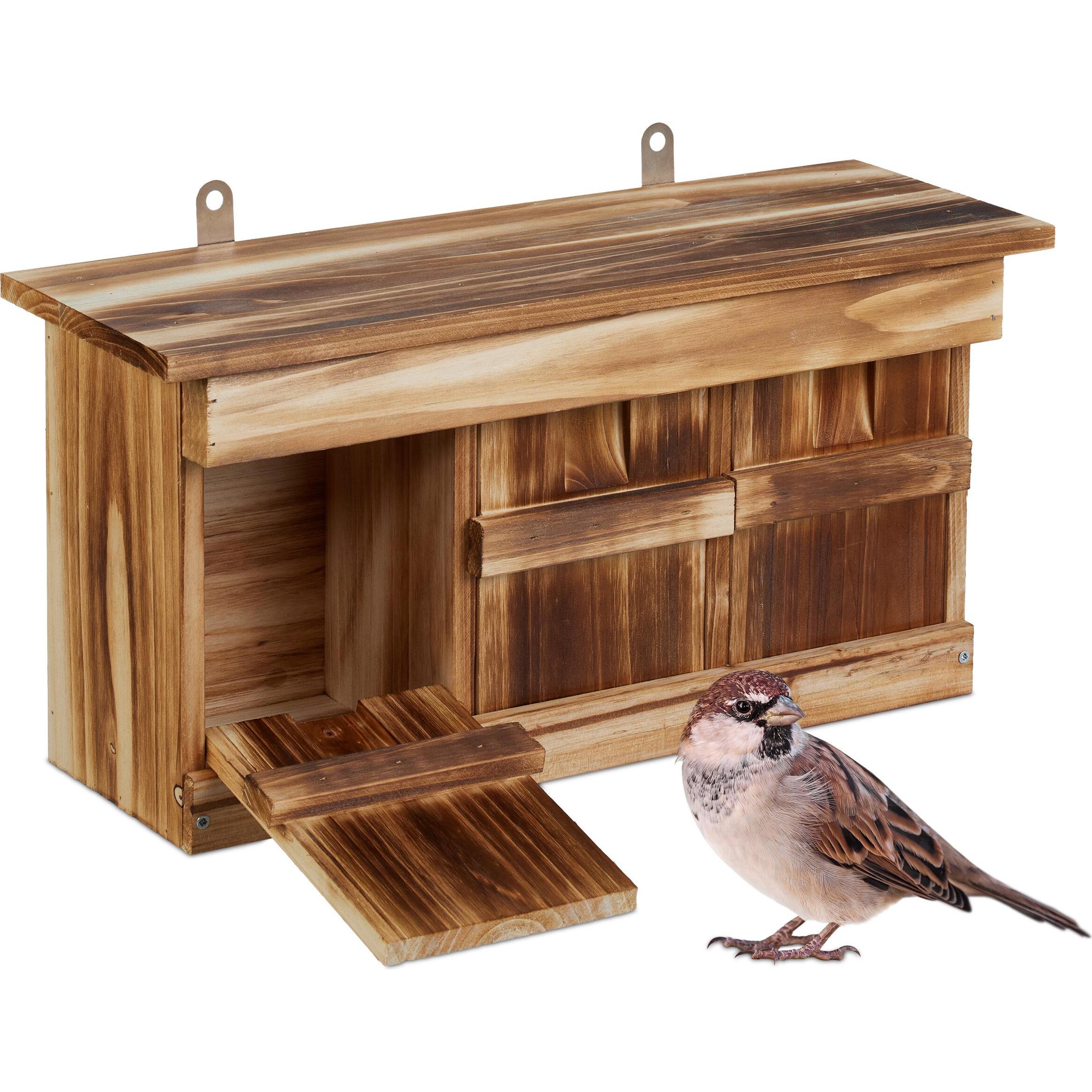 Comparer les prix de Relaxdays Nichoir dextérieur pour moineaux en bois de sapin 3 chambres de reproduction à suspendre marron