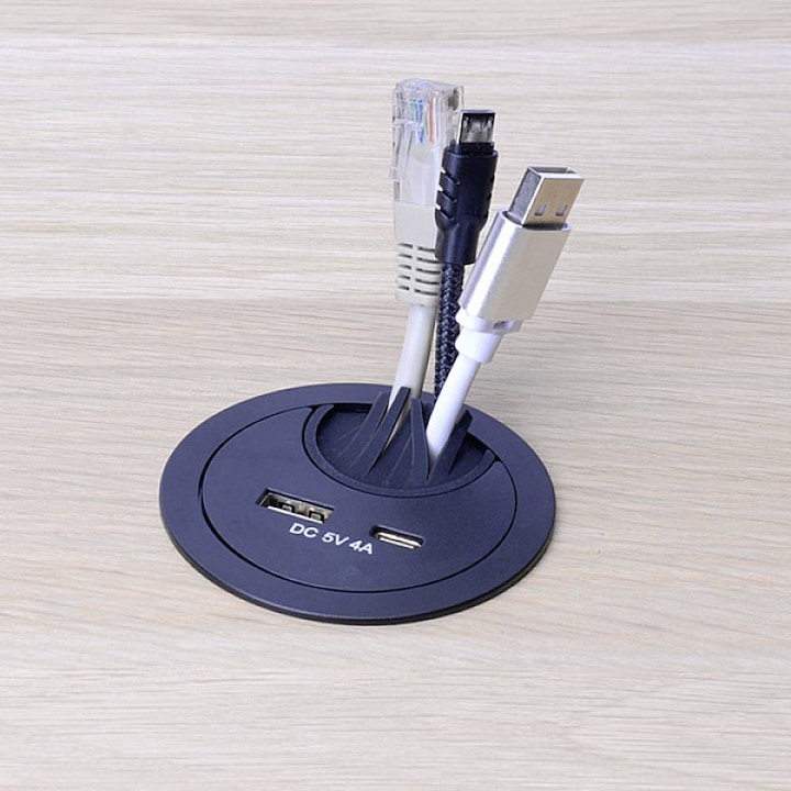 Actual product image Max Hauri Office Line cable feed-through with USB/A and USB/C charger