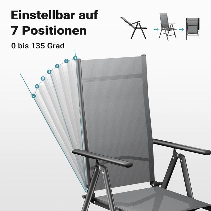 Produktbild Wiltec Gartenstuhl bis 120kg 2er Set Grau klappbar Hochlehner Klappstuhl Stuhl