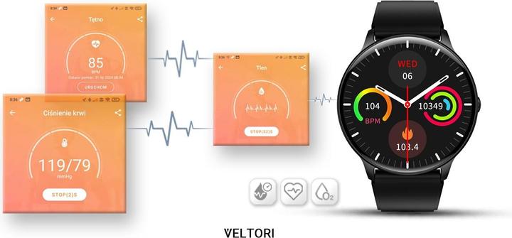 Actual product image Giewont Veltori VT160-1 Smartwatch, schwarzes Silikonarmband