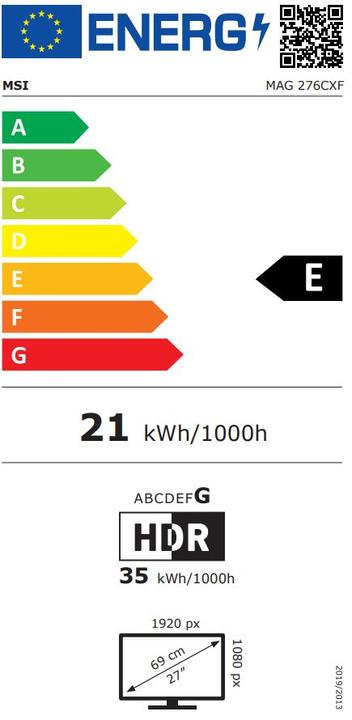 Label énergétique MSI MAG 276CXFDE (1920 x 1080 pixels, 27")