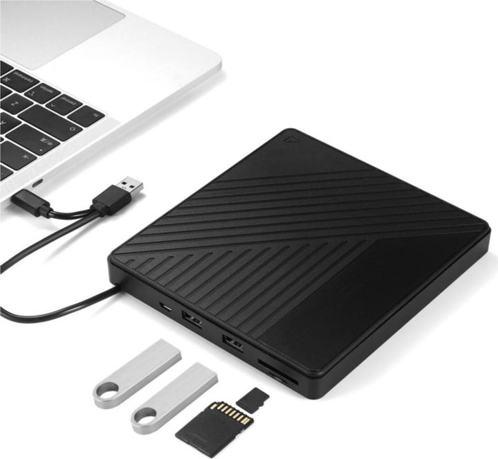 Image du produit Deltalabs Graveur externe Slim USB C/USB 3.0 Lecteur DVD-RW & SD/MicroSD Reader pour MacBook/ordinateur (Graveur de CD, Graveur de DVD)