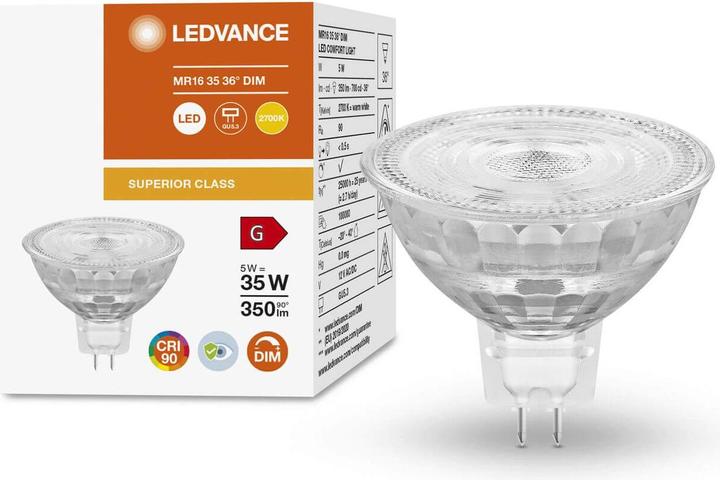 Actual product image Ledvance LED Comfort MR16 36° 350lm 5W/927 (35W) GU5,3 daempbar (GU5.3, 5 W, 350 lm, 1 x, G)