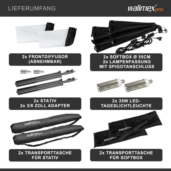 Produktbild Wiltec Octagon 2x Softbox mit 2x Lampenstativ LED Studioleuchte Fotostudio (Softbox, 55 cm)