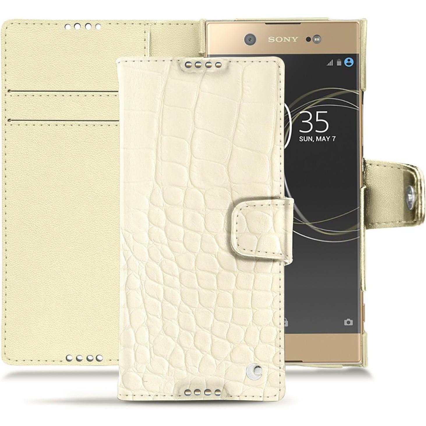 Noreve Lederschutzhülle Wallet (Sony Xperia XA1 Ultra), Smartphone Hülle, Weiss
