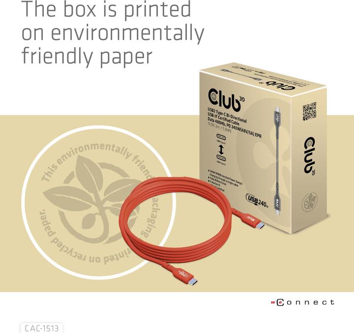 Produktbild Club 3D USB C — USB C (3 m, USB 2.0, 240 W)