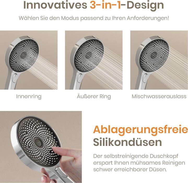 Produktbild Emke Duschsystem mit Thermostat Chrom Duscharmatur Komplettset Regendusche mit Armatur inkl 3 Strahlarten