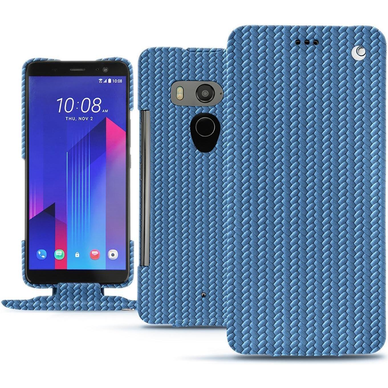 Noreve Lederschutzhülle vertikal (HTC U11+), Smartphone Hülle, Blau