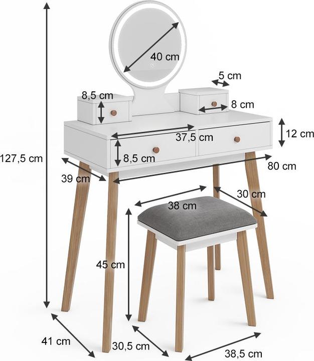 Image du produit Vicco Finya avec tabouret et éclairage (80 x 41 x 127.50 cm)