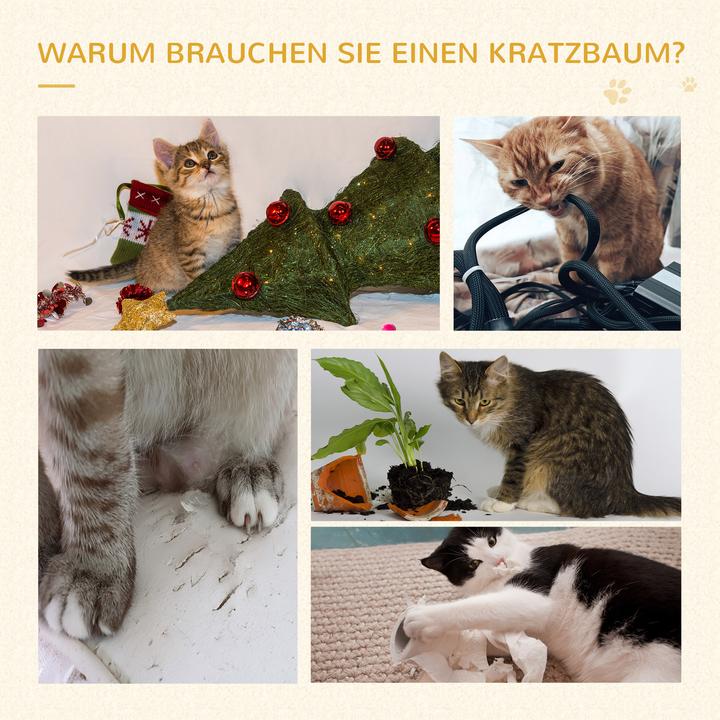 Produktbild PawHut Kletterbaum mit 5 Ebenen (101 cm, Grau, Beige)