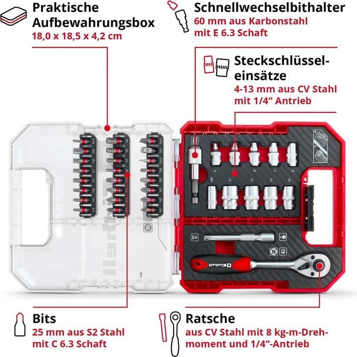 Image du produit Einhell Steckschlüssel-Bit-Einsatz-Set (10 mm, 11 mm, 12 mm, 13 mm, 4 mm, 5 mm, 6 mm, 7 mm, 8 mm)