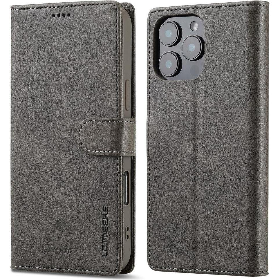 LC.Imeeke iPhone 16 Pro - Leder Etui Hülle (Apple iPhone 16 Pro), Smartphone Hülle, Grau