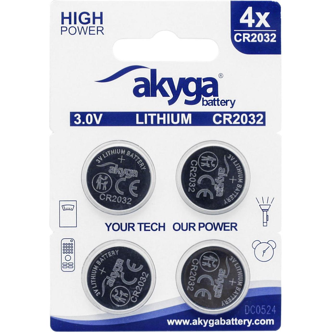 Akyga Knopfzelle CR 2032 3 V 4 St. 210 mAh Li-MnO2 CR2032 (4 pz., CR2032, 210 mAh), Batterie + pile