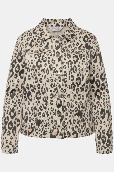 Actual product image Miamoda Long-Sleeve Leopard Pattern Shirt Collar Jean Jacket (46)