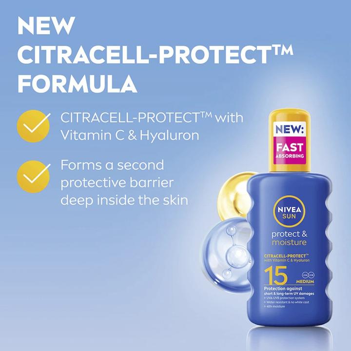 Produktbild NIVEA Sun Protect & Moisture (Sonnenspray, SPF 15, 200 ml, 200 g)