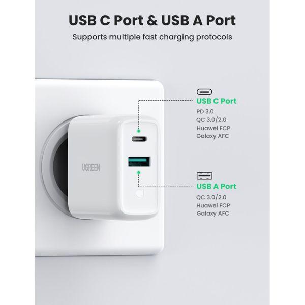 Produktbild Ugreen USB-A + USB-C 36W Ladegerät (36 W)