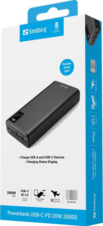 Produktbild Sandberg Powerbank (20000 mAh, 20 W, 74 Wh)