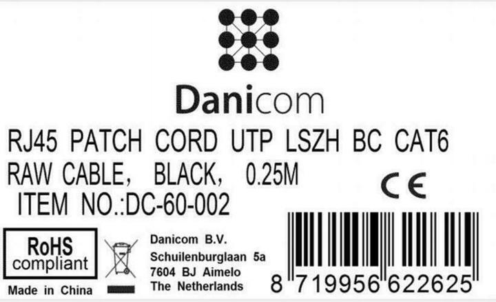 Produktbild Dsit CAT6 Netzwerkkabel, U/UTP, 0,25 Meter, Schwarz, 100% Kupfer (U/UTP, CAT6, 0.25 m)