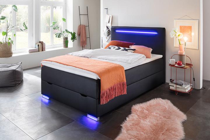 Produktbild Meise Möbel Las Vegas II Boxspringbett Kunststofffuss mit LED/Kunstleder (140 x 200 cm)