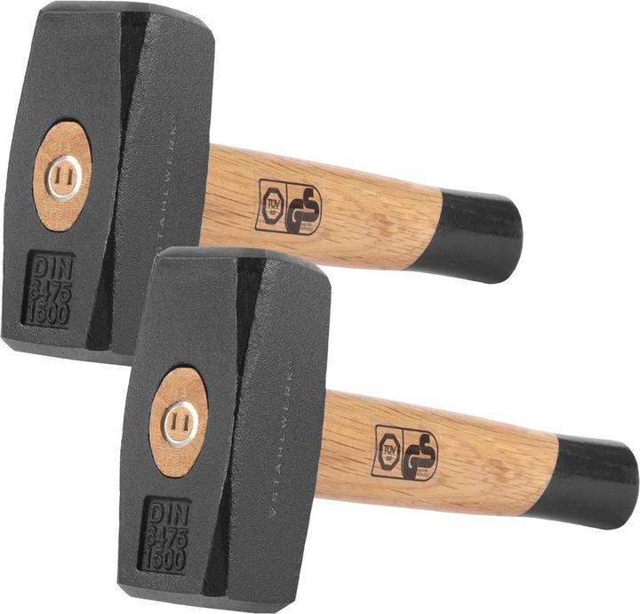 Actual product image Stahlwerk Mallet set of 2 1500g Carbon steel plate hammer Wooden handle (1650 g)