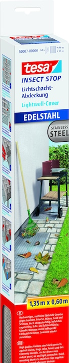 tesa Insektenschutz Lichtschachtgitter aus Edelstahl, für Keller Fenstergitter, rostfrei (60 x 135 cm)