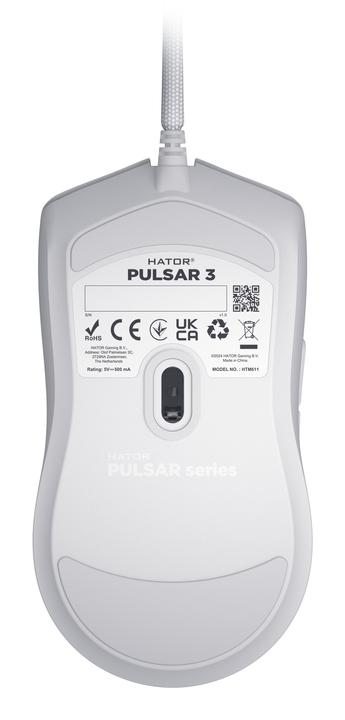 Actual product image Hator Pulsar 3, white - Optical Yellow 100M Switches PixArt PMW 3311(HTM611) (Cable)