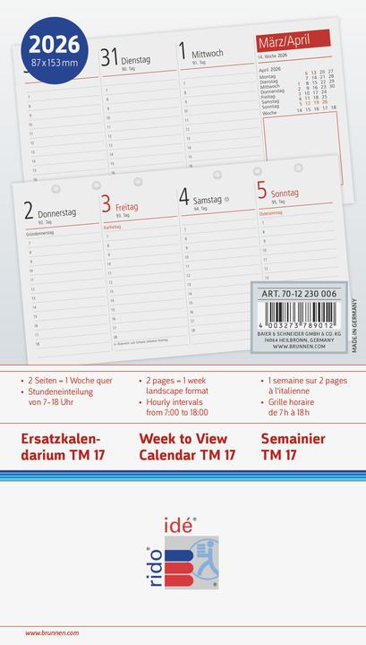 Produktbild Rido Kalendereinlage Taschenkalender 2026 (Deutsch)