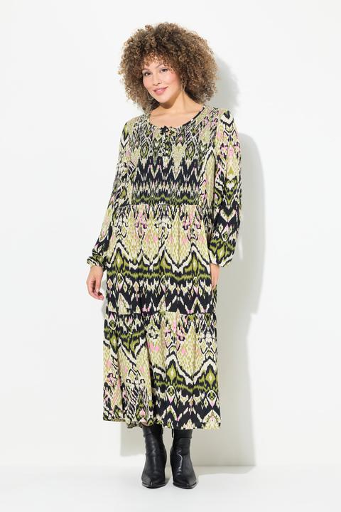 Produktbild Ulla Popken Midikleid, gesmokt, A-Linie, Rundhals, Langarm (54)