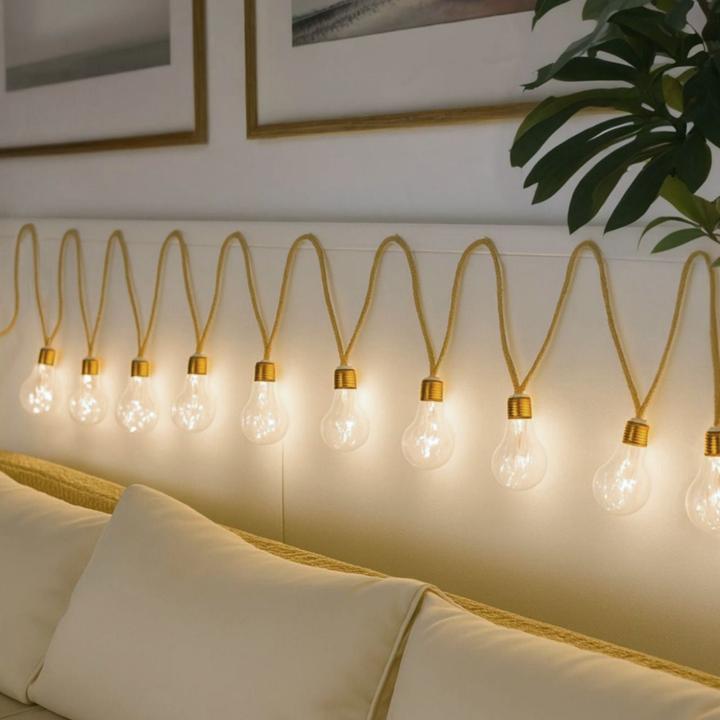 Image du produit Hermex LED-Hanfseil-Lichterkette Solar-Leuchtkette Gartenbeleuchtung Lampe (8 m)