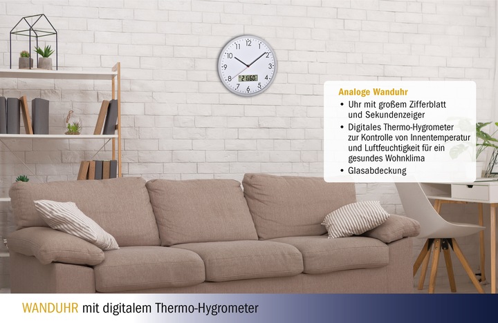 Actual product image TFA Analog clock with digital thermo-hygrometer (30.20 cm)