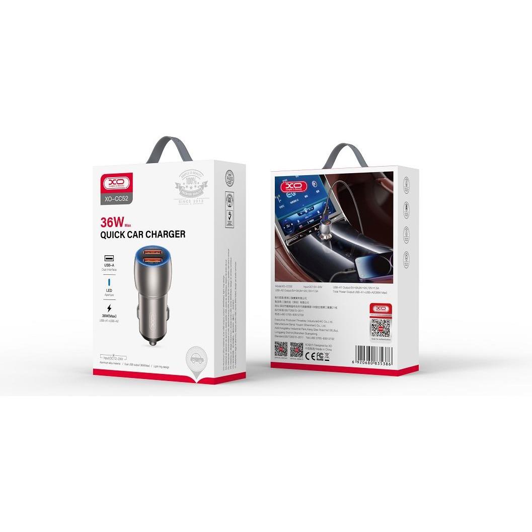 Thumbnail - xO Autoladegerät CC52 QC 36W 2x USB grau + microUSB Kabel, Auto Adapter, Grau