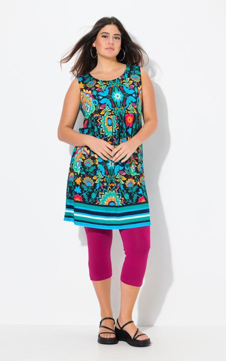 Produktbild Ulla Popken Jersey-Minikleid, Blüten, A-Linie, Rundhals, ärmellos (50, 52)