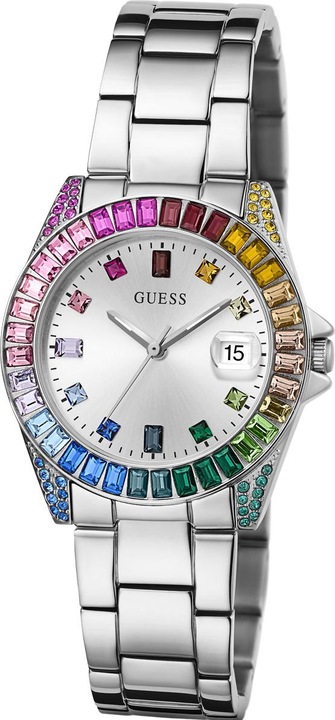 Actual product image Guess P SLV CS W/ BAGUETTE CRYS / SUN SLV DATE DL / P SLV BRCT Wristwatch (34 mm)