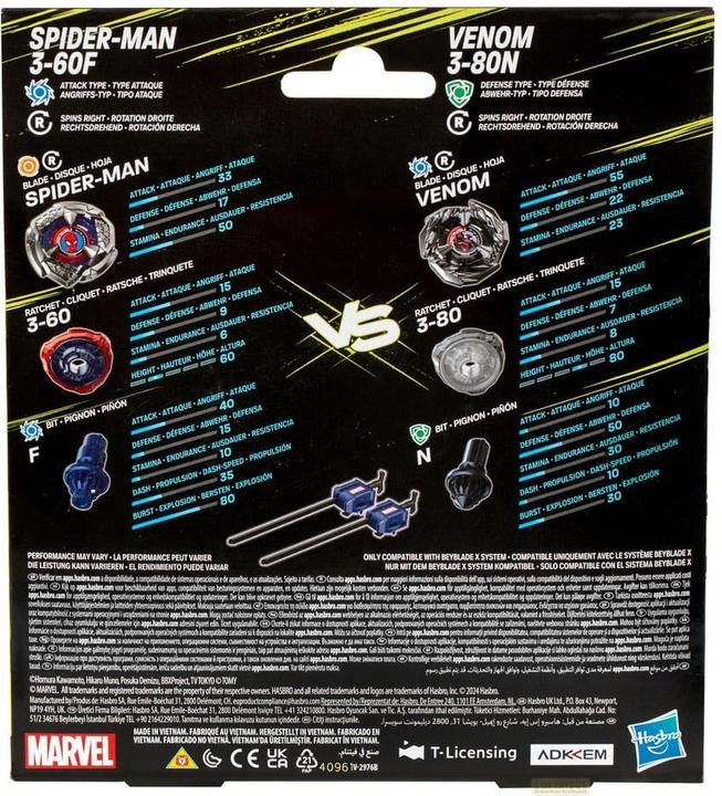 Produktbild Hasbro Beyblade X Marvel Collab Spider-Man 3-60F vs. Venom 3-80N Multipack Set (Deutsch)