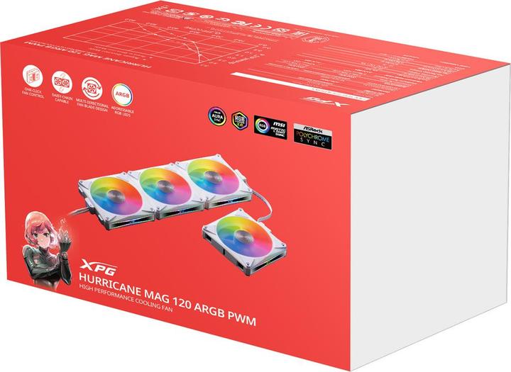 Image du produit Adata Lüfter XPG HURRICANE MAG 120 (120mm ARGB PWM Fan 4er Pack)WH retail (120 mm, 4x)