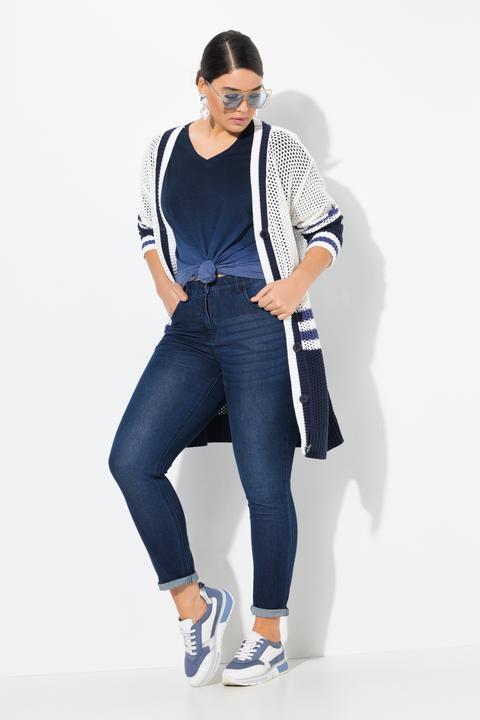 Produktbild Ulla Popken Long-Strickjacke, Streifen, V-Ausschnitt, Langarm (46, 48)