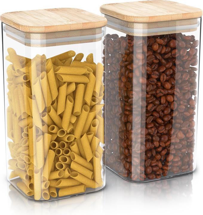 Actual product image Arendo 2x 2 L Vorratsgläser, Glasbehälter, 2er Set, Borosilikatglas, Bambusdeckel, Vorratsdosen luftdicht (2 l)
