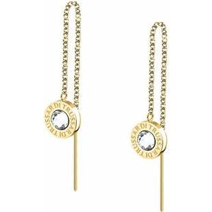Trussardi, Ohrringe, - T-Logo Crystal Long Gold Plated Earrings TJAXC117