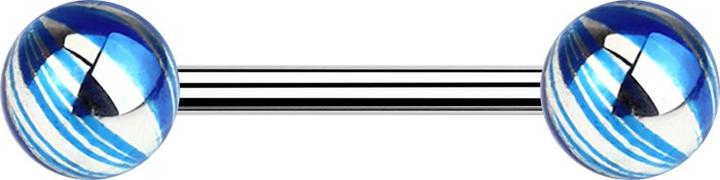 Actual product image Star Piercing Barbell silber mit zwei Kugeln blau elektrisch Beschichtet (without brass, Surgical steel 316L)