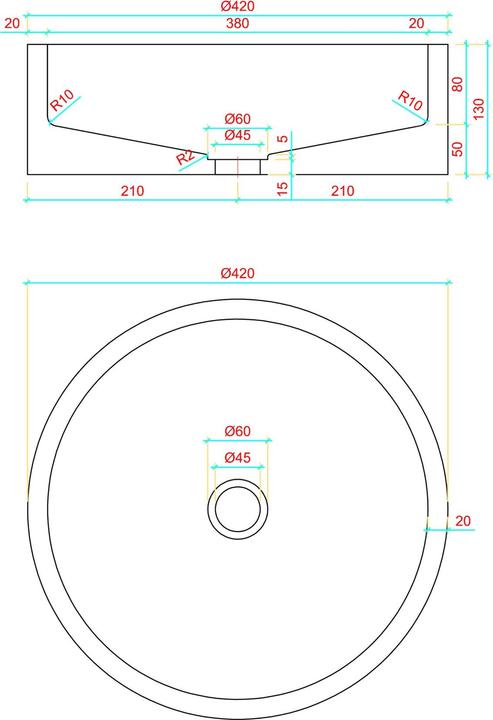 Produktbild Differnz Marba - Wastafel beton lichtgrijs - Rond - 42 x 42 x 13 cm (420 mm, 420 mm)