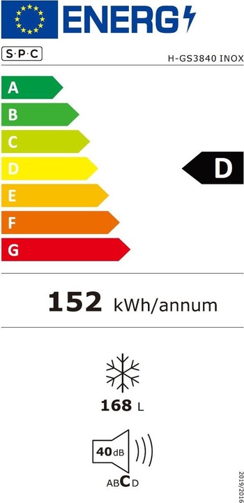 Label énergétique SPC H-GS3840 INOX (Autonome, 168 l)