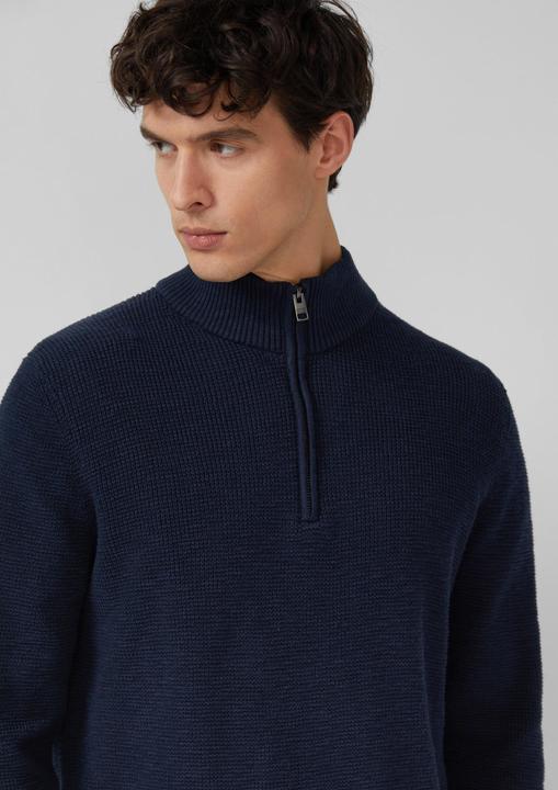 Produktbild s.Oliver Strickpullover Baumwoll-Pullover mit Struktur und Troyer-Kragen (M)